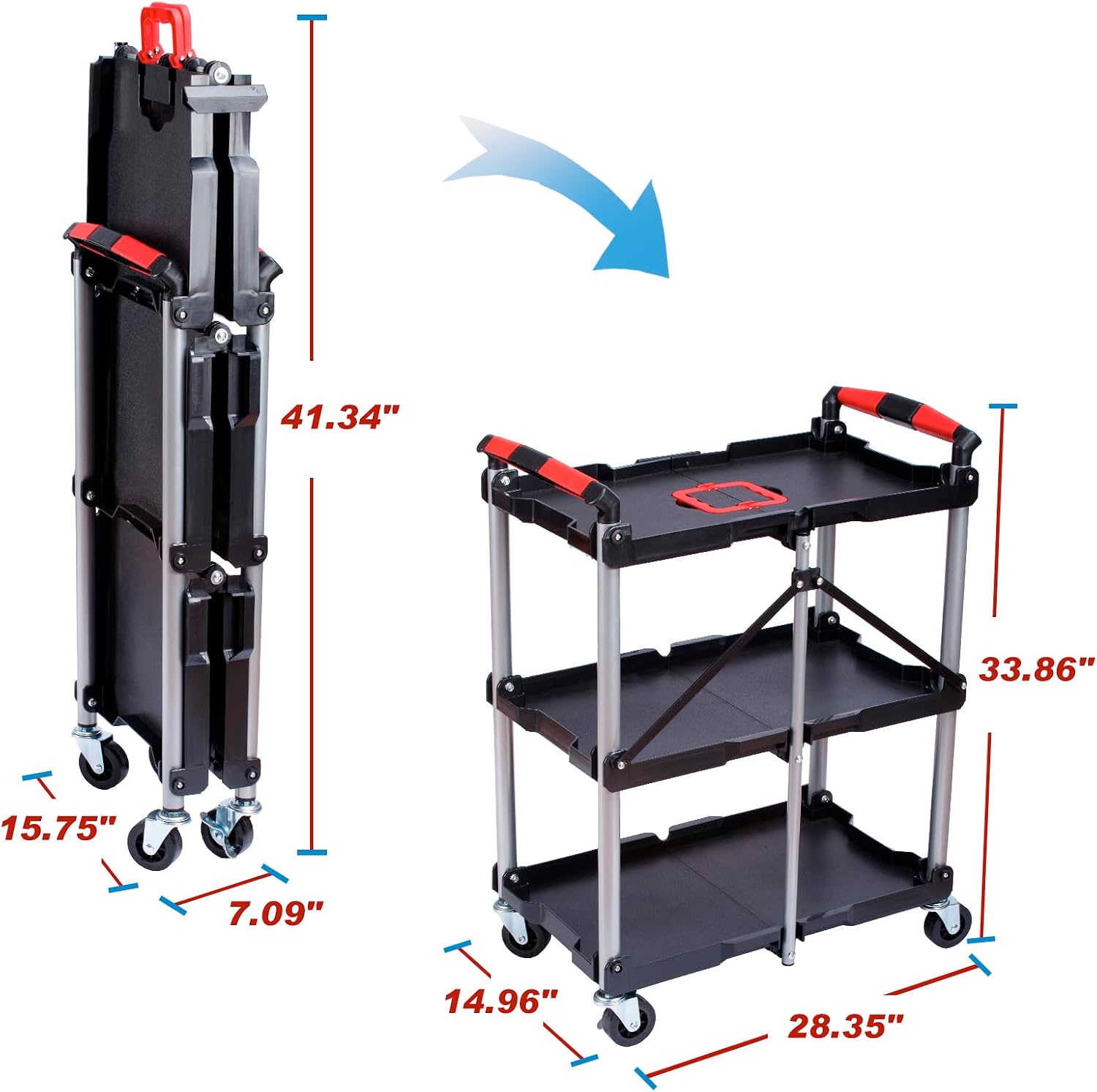 3-Shelf Foldable Rolling Utili - Tools Trolley For Workshop 评论和价格