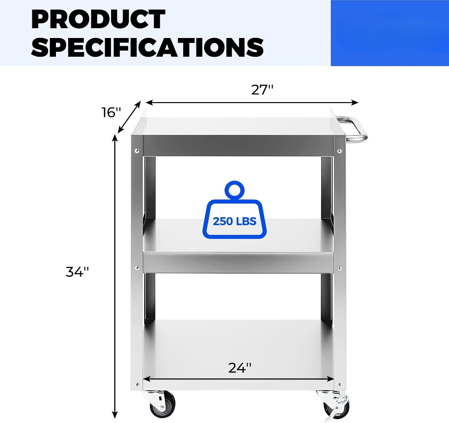 3-Tier Stainless Steel Rolling - Tools Trolley For Workshop 评论和价格