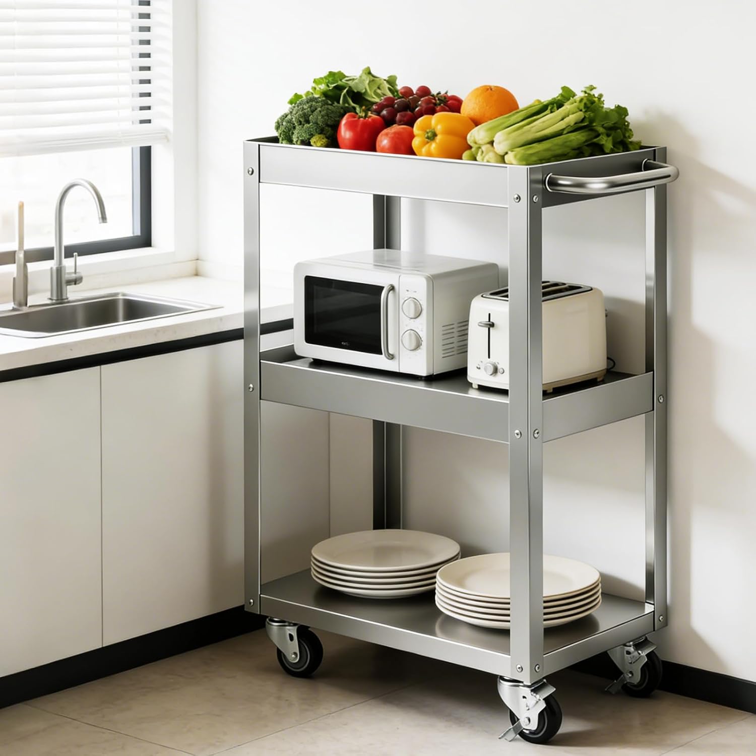 3-Tier Stainless Steel Rolling - Tools Trolley For Workshop 评论和价格
